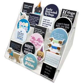 Sam & Nala Acrylic Shelf Sticker Display, Sticker Holder Display Rack, Crystal Clear Shelves a ndRailing to Provide Maximum Visibility for Your Stickers, 11.25 x 9.4 x 7.9 Inches