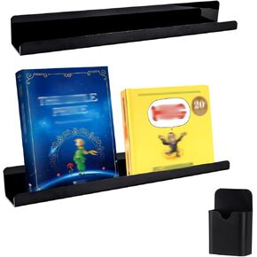 2pcs Magnetic Book Shelves, Whiteboard Magnetic Ledge with Magnetic Marker Holder, Floating Book Shelf Magnetic Book Display Magnetic Book Tray Rack for Classroom Office Fridge (Black)