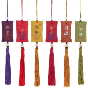 6Pcs Good Luck Hanging Sachet Spiritual Salt Pouch with Tassel Good Luck Sachet Charm Lucky Amulets for Blessing Car Friends