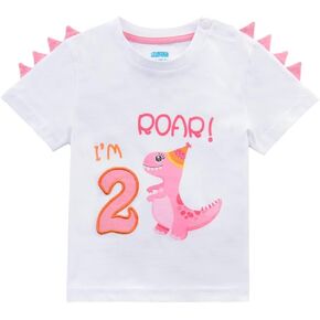2nd Birthday Girl T-Shirt Dinosaur Party B-Day Themed Tee Gift for Toddler