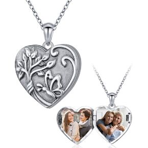 DAOCHONG Tree of life Photo Locket Heart Shaped Locket Necklace That Holds 2 Pictures Photo Keep Someone Near to You Vintage Sterling Silver Heart Photo Necklace for Women Heart Locket Necklace Jewelry Gifts for Women Grandma