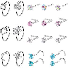 Heart-shaped Nose Rings L Shape Nose Studs Nose Rings Hoop Surgical Stainless Steel Studs Screw Set Body Piercing Jewelry For Women Men