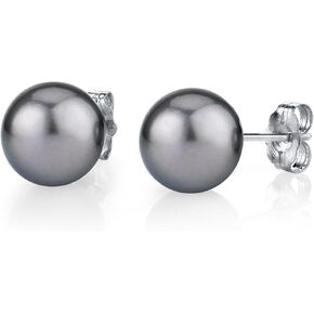 THE PEARL SOURCE 14K Gold AAAA Quality Round Silver Tahitian South Sea Cultured Pearl Stud Earrings for Women