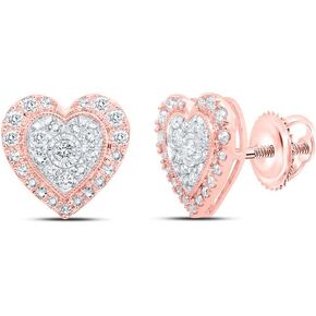 Jewels By Lux 10kt Rose Gold Womens Round Diamond Heart Earrings 1/2 Cttw
