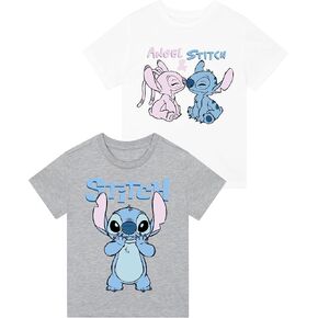 Disney Girls Stitch Shirt 2 Pack |Girls Multipack Shirts | Stitch T Shirts for Girls