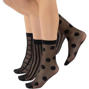 CALZITALY 3 Pairs Women Pop Socks, Sheer Everyday Ankle Socks in 3 Different Designs: Dots, Stripes and Geometric