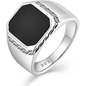 STARCHENIE Men's Genuine Black Onyx Ring Solid 925 Sterling Silver Large Anniversary Rings Size 7-12