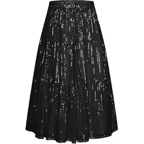 GRACE KARIN Girls Sequin Skirt Sparkly Glitter Long Party Tiered Midi Skirts Size 5-14