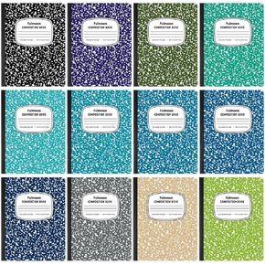 Fulmoon 12 Pcs Composition Notebook Wide Ruled Hard Cover Notebook 60 Sheets (120 Pages) for School College Journal Writing Programs Art Recipes 9.75 x 7.5 Inch (Elegant Color)