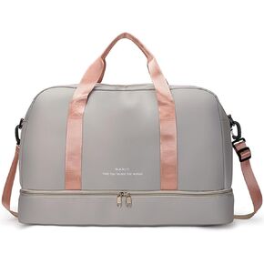 Light Gym Bag with Shoe Compartment, Large Capacity Sports Travel Duffle Bag with Wet Pocket for lady Weekender Overnight Aircraft Bag （Grey）