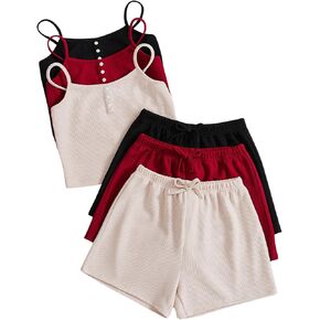 Verdusa Girl's 6 Piece Button Front Cami Top and Shorts Matching Sets