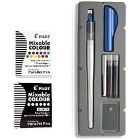 Pilot Parallel Pen 2-Color Calligraphy Pen Set with Black and Assorted Colors Ink Refills, 6.0mm Nib (90053)