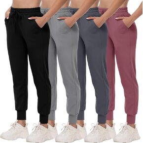 CAMPSNAIL 4 Pack Joggers for Women - Sweatpants with Pockets Lightweight Comfy Yoga Pants for Workout Travel Lounge