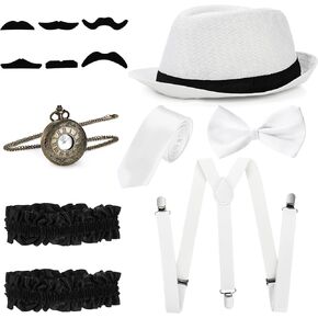 14 قطعة من إكسسوارات العشرينيات للرجال، مجموعة أزياء رجالية هادرة، قبعة بنما العصابات، ساعة جيب بربطات عنق على شكل فيونكة، أربطة ذراع لربط اللحية للأولاد وحفلات إزالة الأعشاب الضارة in Kuwait