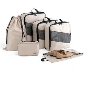 6 Set Compression Packing Cubes for Suitcases, Space-Saving Packing Cubes for Travel, Durable Suitcase Organizer Bags Set for Travel Essentials, Double Zipper Compression Packing Cubes,Black