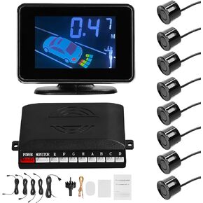 Shkalacar Car Parking Sensor Reversing Radars System with 8 Parking Sensors Distance Detection, LCD Distance Display Volumes Adjustable Front & Rear Support Sound Warning/Buzzer/Mute