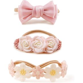New Model Baby Girl Nylon Headbands Nylon Flower Elastic Hairbands 3pcs Hair Accessories Gift for Newborn Infant Toddlers (BF-XKFD001)