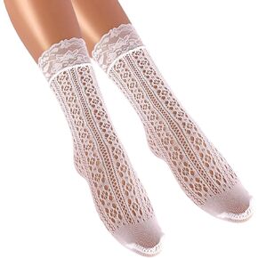 Lace Socks for Women | White Crew Mid-Calf Socks with Lace Trim