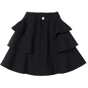 LittleSpring Girls Twill Jean Skirts Cotton Pleated Ruffle Skorts