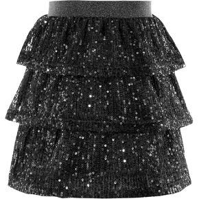 Girls Sequin Skirt Layered Glitter Skirt Sparkly Ruffle Skirt Elastic Waist Sequin Skater Skirt for Kids 5-14 Years