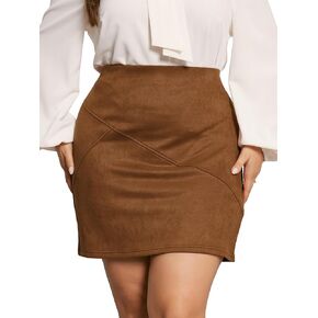 Agnes Orinda Plus Size Skirt for Women Faux Suede High Waist Bodycon Mini Skirts