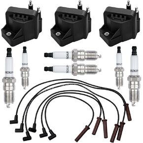 D555 Ignition Coils & Iridium Spark Plugs & Wires Compatible with Chevy Impala Monte Carlo Buick Allure LaCrosse Lucerne 3.8 V6 Replace# D555 GN10123