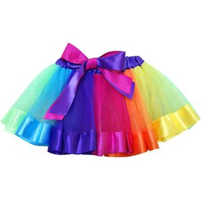 Layered Skirt Girls' Mini Rainbow Tutu Skirt Bow Dance Dress Colorful Ruffle Tiered Tulle