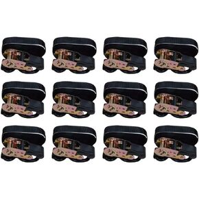 Amazon Basics 15-Feet Ratchet Tie Downs, 500 Lbs Load Cap,1,500 Lbs Break Strength, Black, 12-Pack