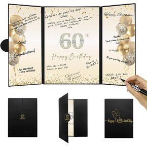 DARUNAXY Black Gold 60th Birthday Party Decorations, Happy 60th Birthday Alternative Signature Guest Book for Men Women Cheers to 60 Years Old Gifts 60 Birthday Signing Card Board Party Supplies