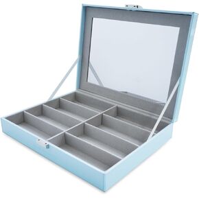 SOJOS Eyeglasses Organizer Case with Mirror, Holds 8 Pairs, Luxury Sunglasses Case