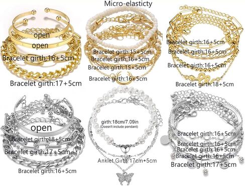 17IF 18-25 PCS(6 Pack) Boho Gold Bracelets Set for Women Stackable Chunky Dainty Bangles Adjustable Chain Flat Cuff Cuban Punk Charm Bundle Jewelry in Saudi Arabia