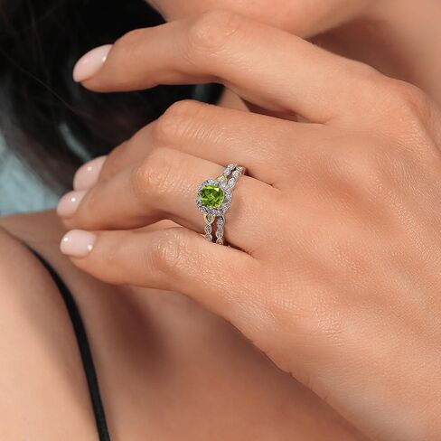 Gem Stone King 925 Sterling Silver and 10K Yellow Gold 5MM Cushion Cut Gemstone Birthstone and White Lab Grown Diamond Bridal Ring Set for Women | Available in Size 5,6,7,8,9 in Saudi Arabia