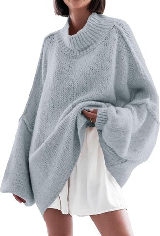 Saodimallsu Womens Oversized Sweaters Mock Neck Batwing Long Sleeve 2024 Fall Trendy Ribbed Knit Casual Tunic Sweater in Saudi Arabia