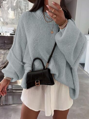 Saodimallsu Womens Oversized Sweaters Mock Neck Batwing Long Sleeve 2024 Fall Trendy Ribbed Knit Casual Tunic Sweater in Saudi Arabia