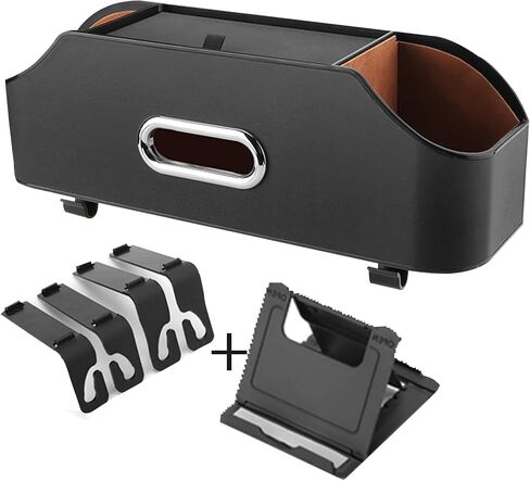 Car Rear seat Storage Box with Two Drink Cup Holders as Well as Tissue Box, Cell Phone Holder and Hook, Versatile Storage, Suitable for Children and car Travel (Black) in Saudi Arabia