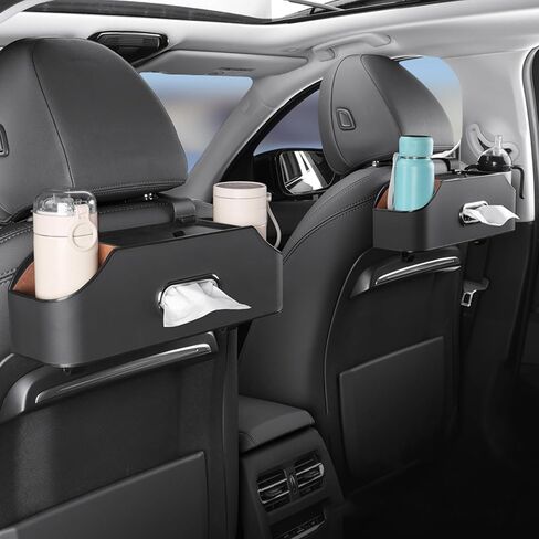 Car Rear seat Storage Box with Two Drink Cup Holders as Well as Tissue Box, Cell Phone Holder and Hook, Versatile Storage, Suitable for Children and car Travel (Black) in Saudi Arabia
