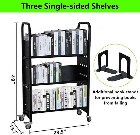 GAOMON Book Cart, 3-Layer V-Shaped Black Library Book Cart, 200LBS Loading Capacity Book Cart with Lockable Rolling Pulleys for Libraries, Bookstores, Classrooms, Offices in Saudi Arabia