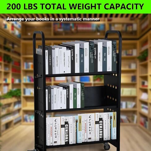 GAOMON Book Cart, 3-Layer V-Shaped Black Library Book Cart, 200LBS Loading Capacity Book Cart with Lockable Rolling Pulleys for Libraries, Bookstores, Classrooms, Offices in Saudi Arabia