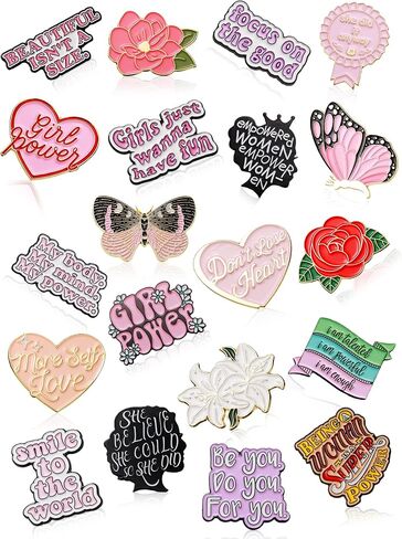 Inbagi 20 Pcs Women Girl Power Enamel Pin Aesthetic Cute Flower Enamel Pin Pink Preppy Feminism Enamel Lapel Pin Women Empowerment Brooch for Gifts Backpack Hat in Saudi Arabia