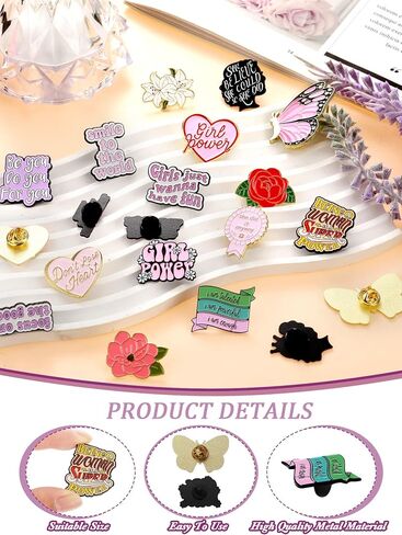 Inbagi 20 Pcs Women Girl Power Enamel Pin Aesthetic Cute Flower Enamel Pin Pink Preppy Feminism Enamel Lapel Pin Women Empowerment Brooch for Gifts Backpack Hat in Saudi Arabia