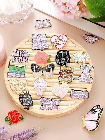 Inbagi 20 Pcs Women Girl Power Enamel Pin Aesthetic Cute Flower Enamel Pin Pink Preppy Feminism Enamel Lapel Pin Women Empowerment Brooch for Gifts Backpack Hat in Saudi Arabia