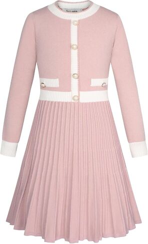 GRACE KARIN Girls Sweater Fall Dress Long Sleeve Knit A Line Contrast Casual Winter Dresses 5-12Y in Saudi Arabia