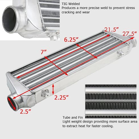 28"x7"x2.5" Universal Intercooler Piping Kit with Front Mount Intercooler + 12pcs 2.5" Chrome Piping + 12pcs Coupler Hoses + 24pcs T-Bolt Clamps (Silver Intercooler) in Saudi Arabia
