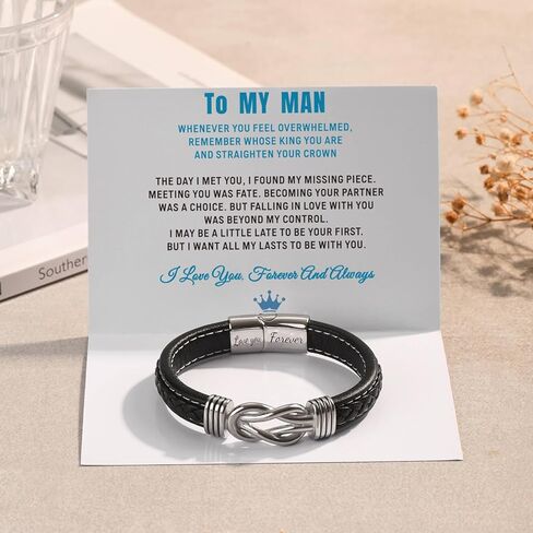 إلى رجلي تصويب سوار التاج الخاص بك للزوج صديقها الرجال أساور جلدية مضفرة عيد الحب هدايا عيد الميلاد له in Kuwait