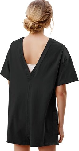 Women's Summer Casual Rompers Short Sleeve Oversized Workout Athletic Tee Romper Onesie Loose Shorts Jumpsuit in Saudi Arabia