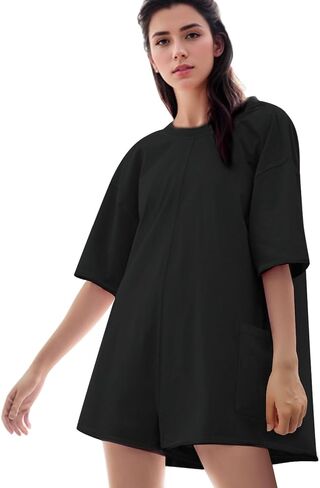 Women's Summer Casual Rompers Short Sleeve Oversized Workout Athletic Tee Romper Onesie Loose Shorts Jumpsuit in Saudi Arabia