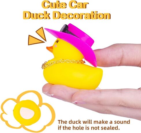 Car Rubber Duck, Yellow Duck Car Dashboard Decorations with Mini Cowboy Hat Musical Instrument Sunglasses Necklace(Sparkling Silver) in Kuwait