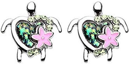 Amelia Fashion 20GA Pair Kauai Flower Turtle Earring Studs 316L Surgical Stainelss Steel in Saudi Arabia
