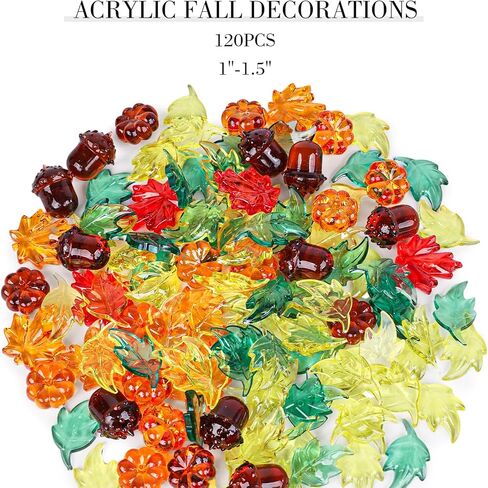 120 قطعة من DomeStar من زينة الخريف من الأكريليك لعيد الشكر، حشو مزهرية من الأحجار الكريمة من الأكريليك وأوراق البلوط وأوراق القيقب لتزيين المنزل in Kuwait