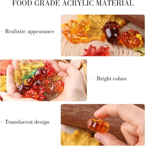 120 قطعة من DomeStar من زينة الخريف من الأكريليك لعيد الشكر، حشو مزهرية من الأحجار الكريمة من الأكريليك وأوراق البلوط وأوراق القيقب لتزيين المنزل in Kuwait